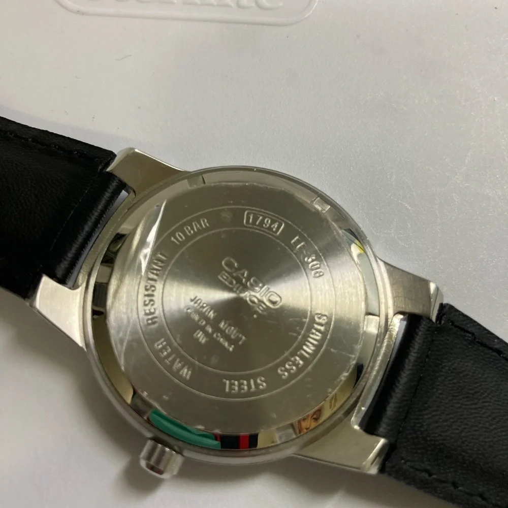 Casio edifice watch, black & silver dial, red accents, working battery, EF308 - Picture 11 of 13